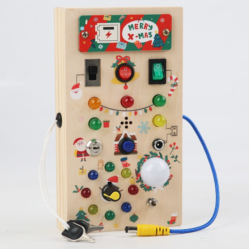 Montessori Busy Board Sensory Toys Wooden with LED Light Switch Control Board Travel Activities Kids Games for 2-4 Years Old - Korvel