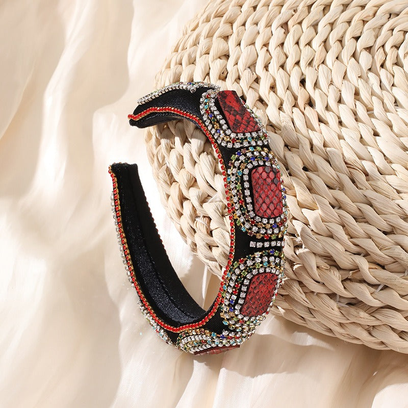 Fashionable colorful diamond sponge hair hoop women's wide brimmed Baroque hair accessories - Korvel