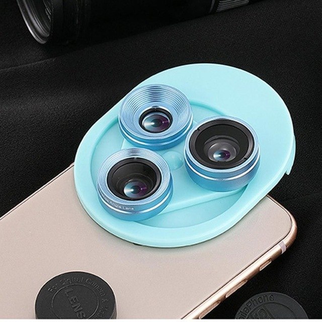 3 In 1 Mobile Phone Lens Set Professional Integral Turntable External Use Wide Angle + Fish Eye + Macro Camera Lens Set - Korvel