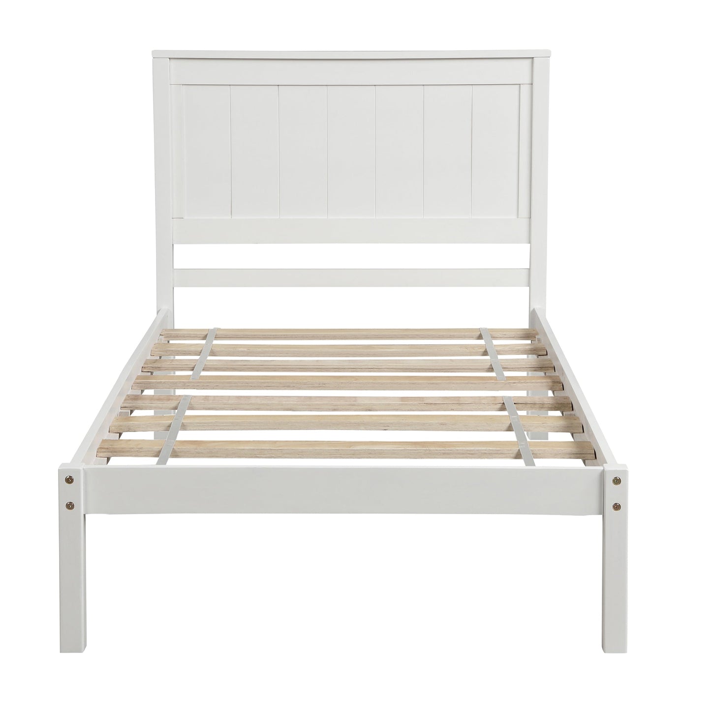 Elegant Twin Platform Bed Frame with Headboard - White