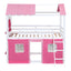 Elegant Twin Size Bunk Wood House Bed in Pink and White