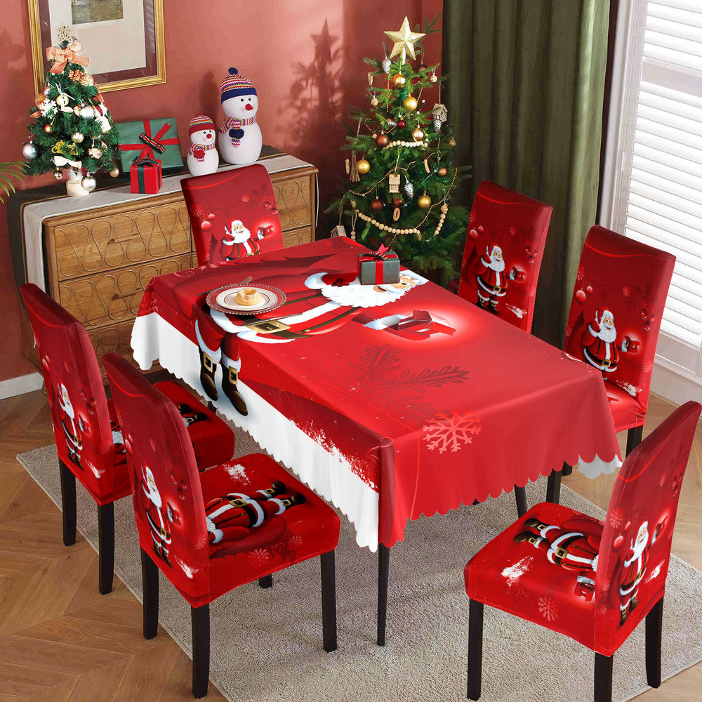 Christmas printed tablecloth, chair cover, waterproof, oil resistant, festive decoration, dining table cloth, chair cover, universal household use - Korvel