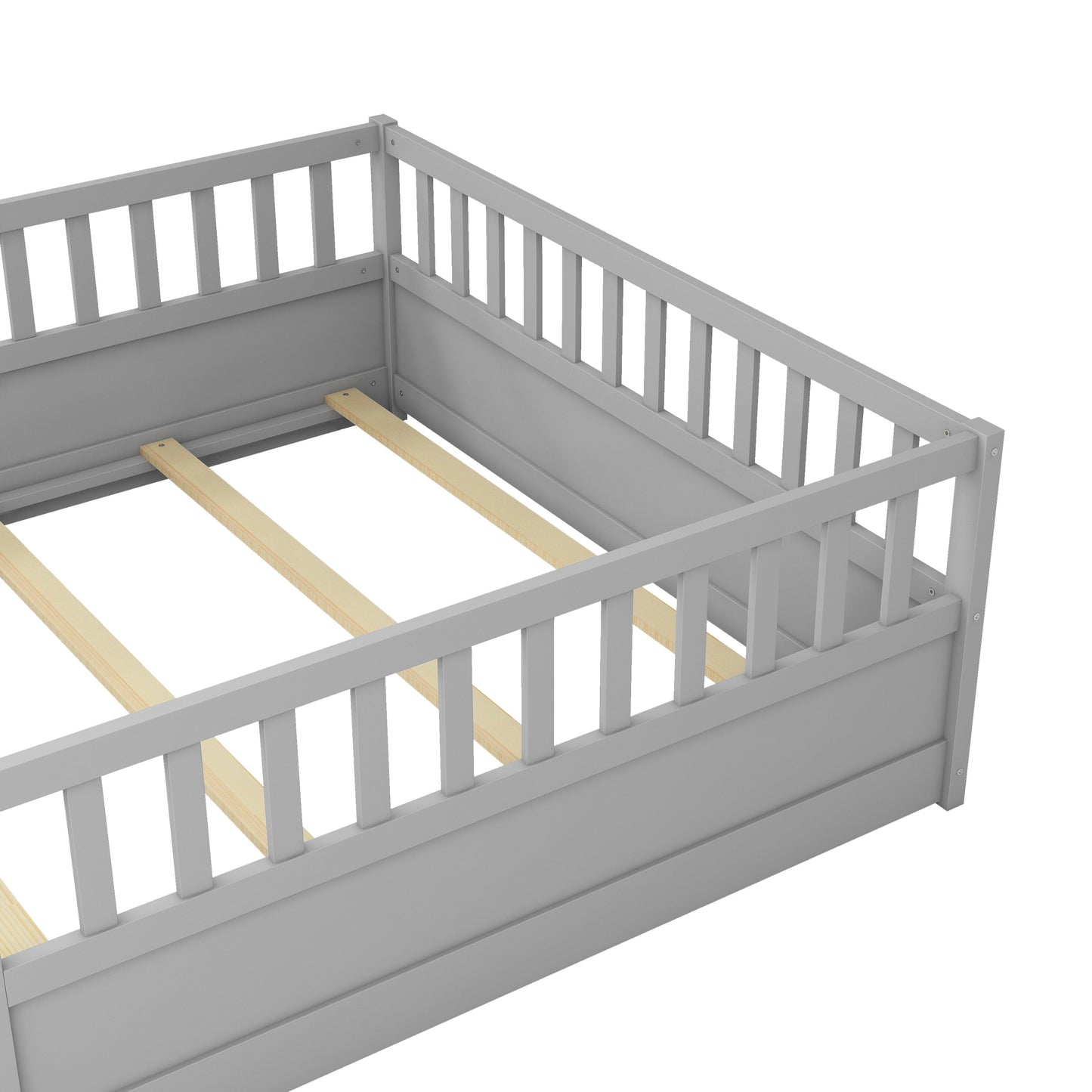 Full size floor bed, children's floor bed frame, Montessori wood floor bed, support Flat noodles gray - Korvel