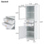 High bathroom storage cabinet with glass door, freestanding, two drawers and adjustable shelves, MDF board, painted white - Korvel