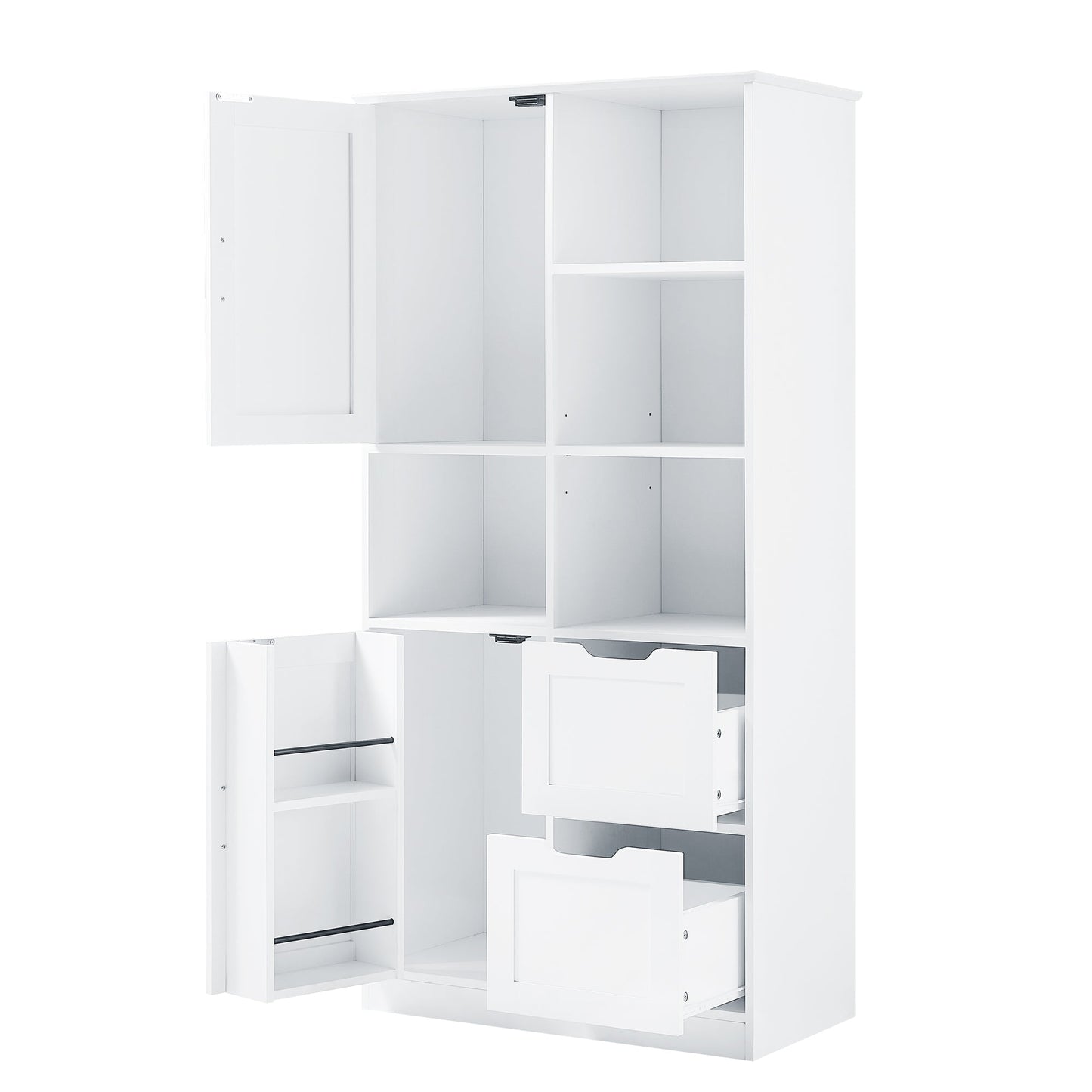 Bathroom storage cabinet with doors and drawers, multiple storage spaces, independent, open adjustable shelves, white - Korvel