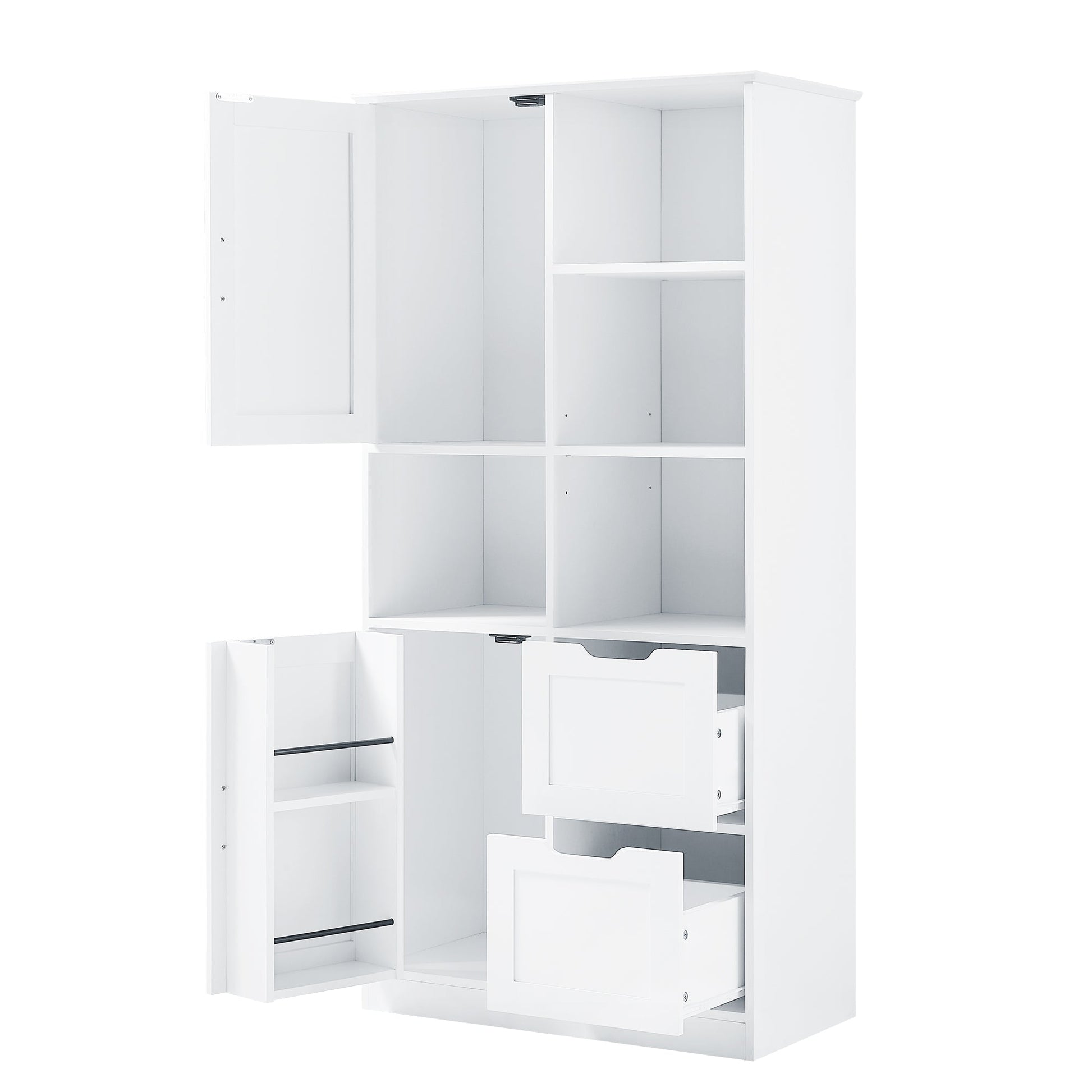 Bathroom storage cabinet with doors and drawers, multiple storage spaces, independent, open adjustable shelves, white - Korvel