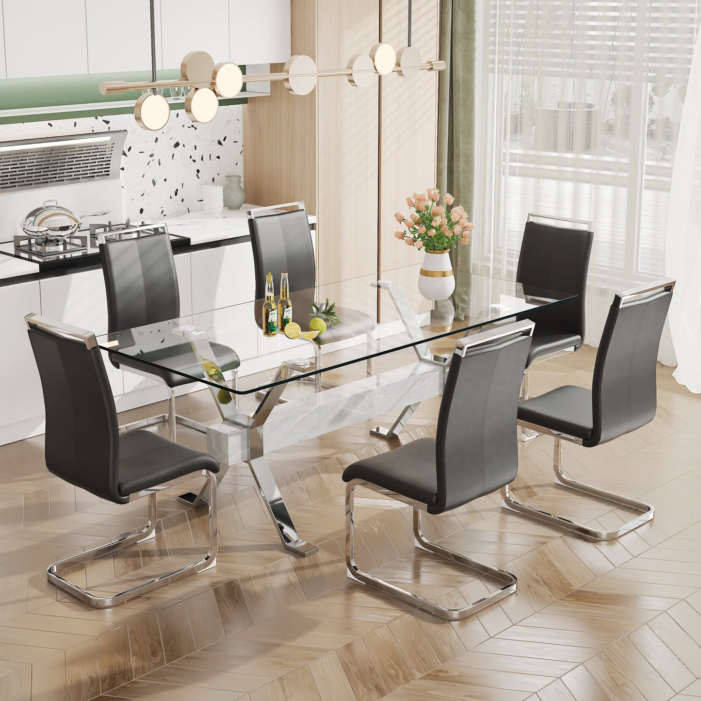 Dining table Modern tempered glass dining table 79 ''x39''x30 '' 1105 - Korvel