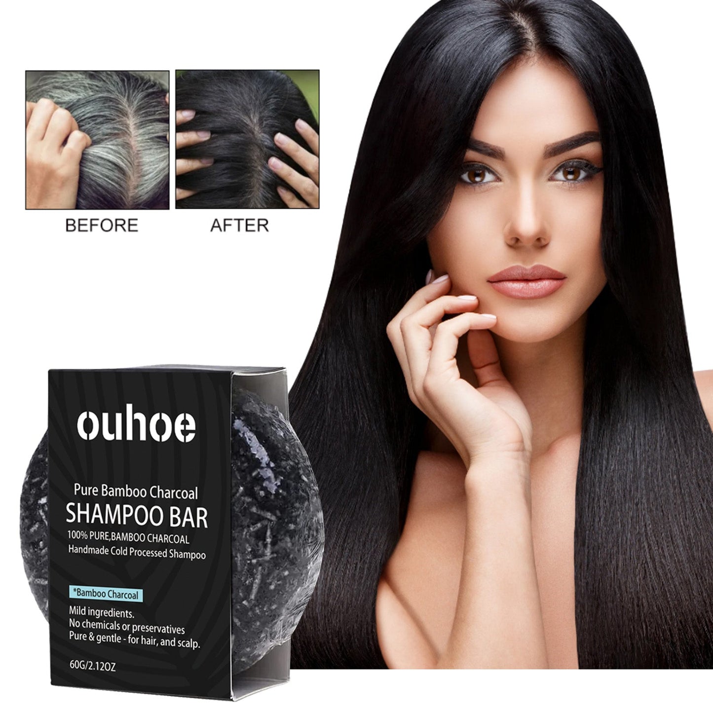 Organic Bamboo Charcoal Shampoo Bar, Deep Cleansing Scalp Strong And Strong Hair Nourishing Repair Improve Dry Shampoo Soap - Korvel