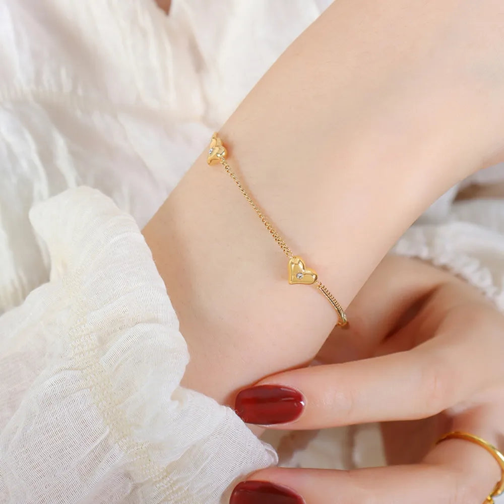 Titanium Steel Zircon Heart Bracelet - Korvel