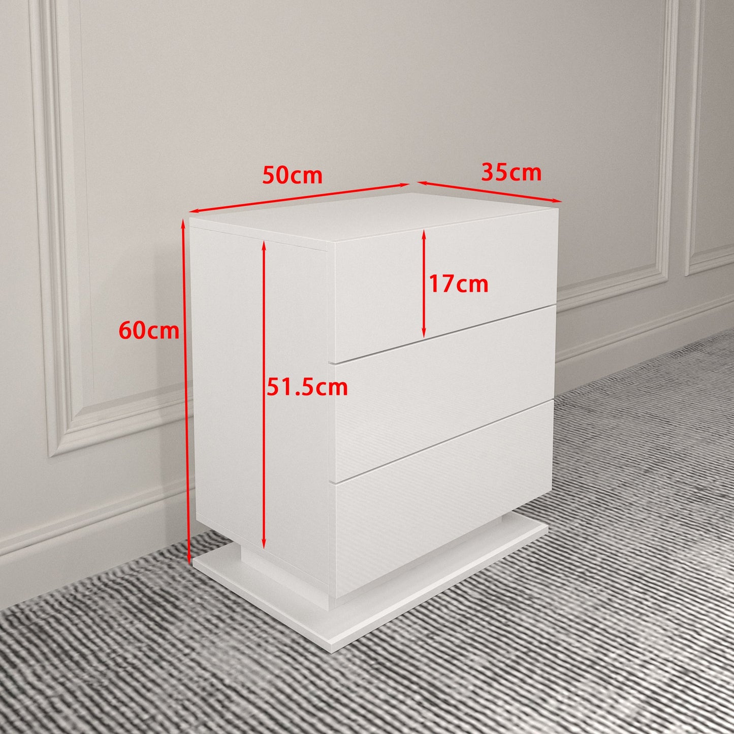 LED Nightstand with 3 drawers,White bedside Table ,Modern End Side Table for Bedroom - Korvel