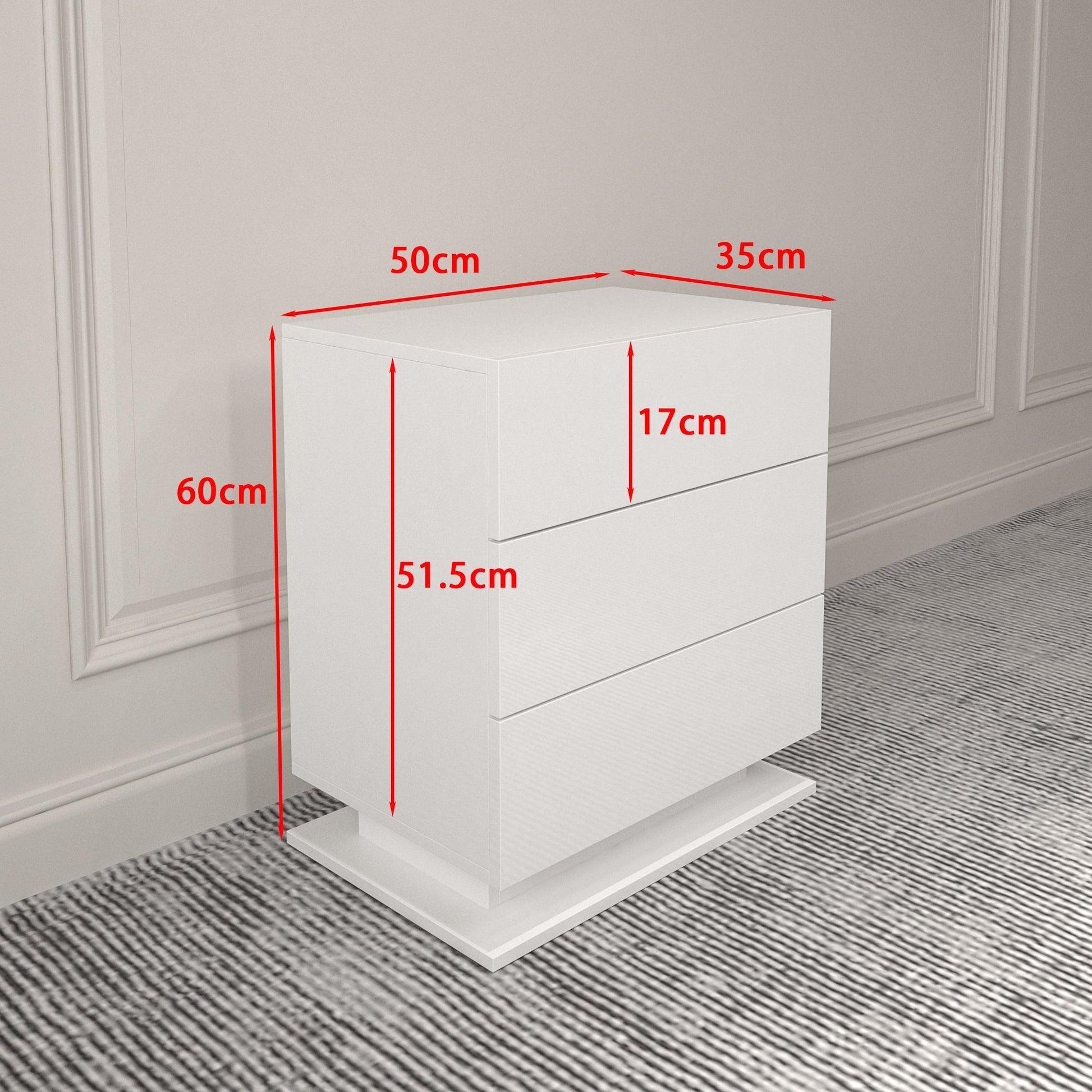 LED Nightstand with 3 drawers,White bedside Table ,Modern End Side Table for Bedroom - Korvel