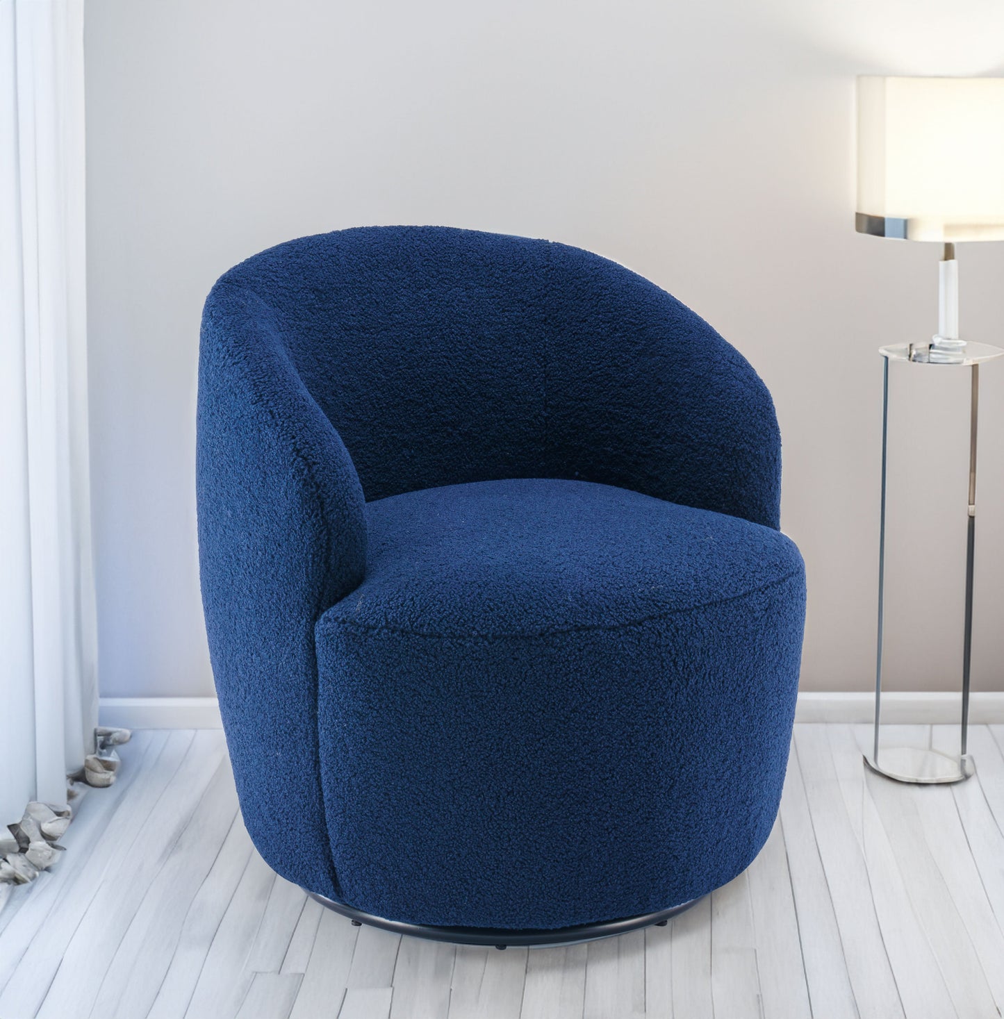 Teddy Fabric Swivel Accent Armchair - Dark Blue