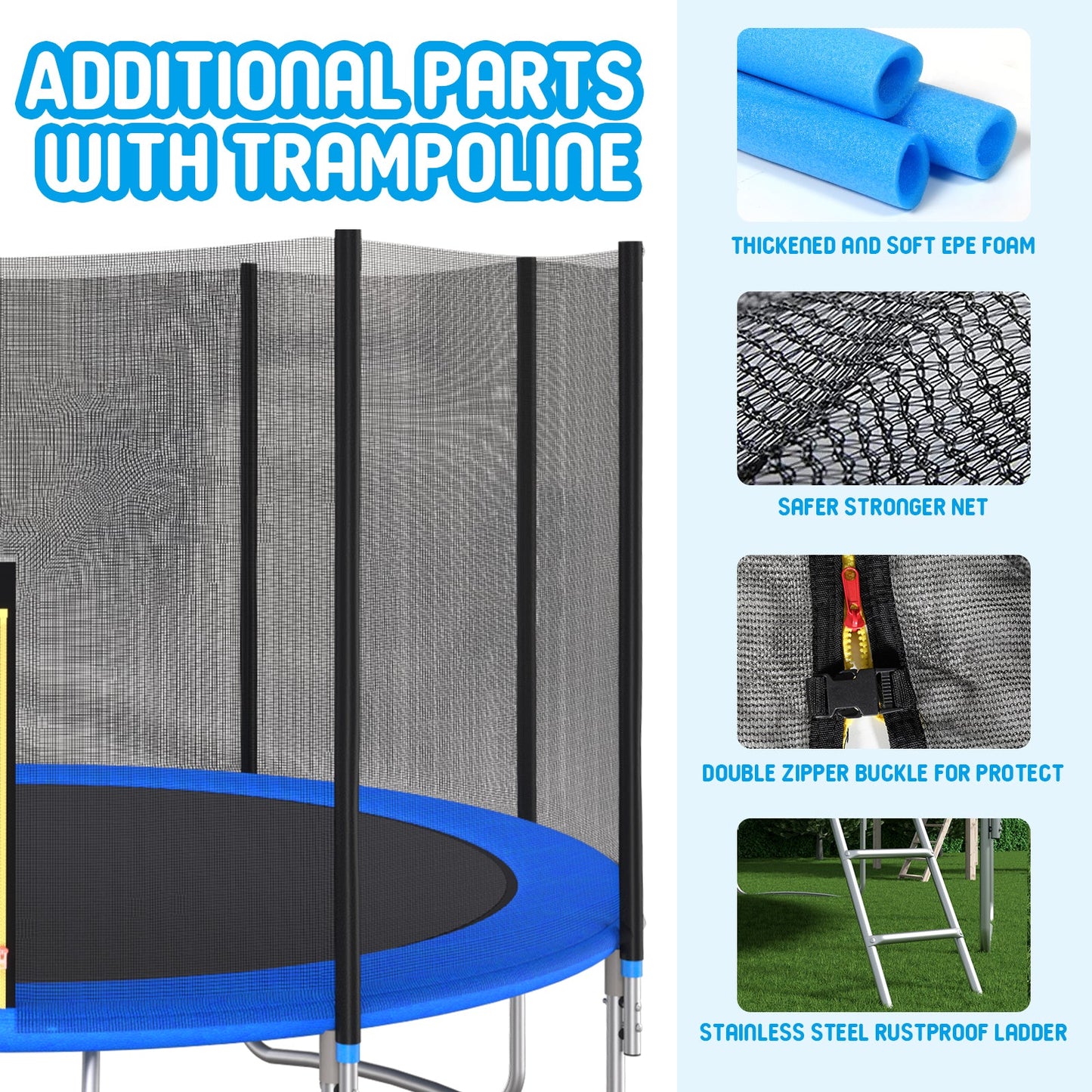 14 FT TRAMPOLINE OUTSIDE SAFETY NET WITH BASKETBALL HOOP - Korvel