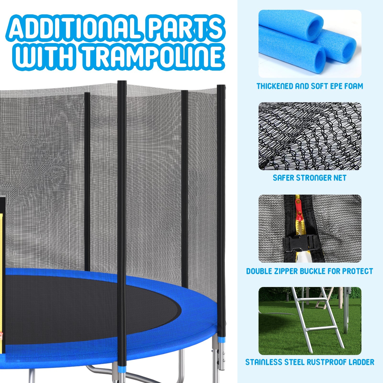 14 FT TRAMPOLINE OUTSIDE SAFETY NET WITH BASKETBALL HOOP - Korvel