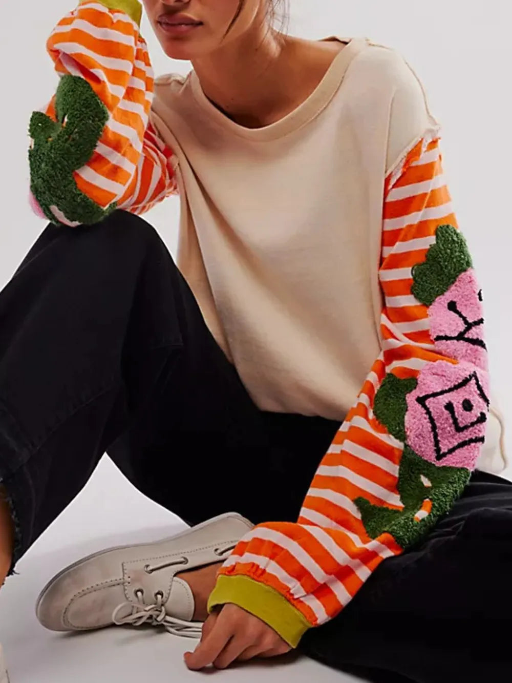 Sudadera de Cuello Redondo a Rayas con Manga Larga