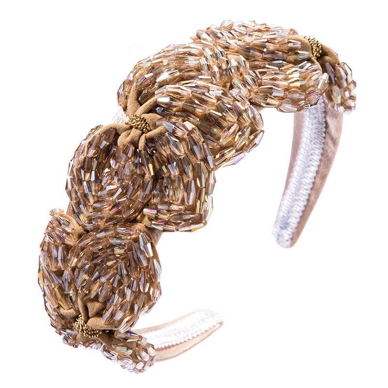 High Quality Hair Hoop Ladies Hand-String Crystal Flower Shape Super Flash Wide-Brimmed Head Hoop Fashion Trendy Hair Press - Korvel