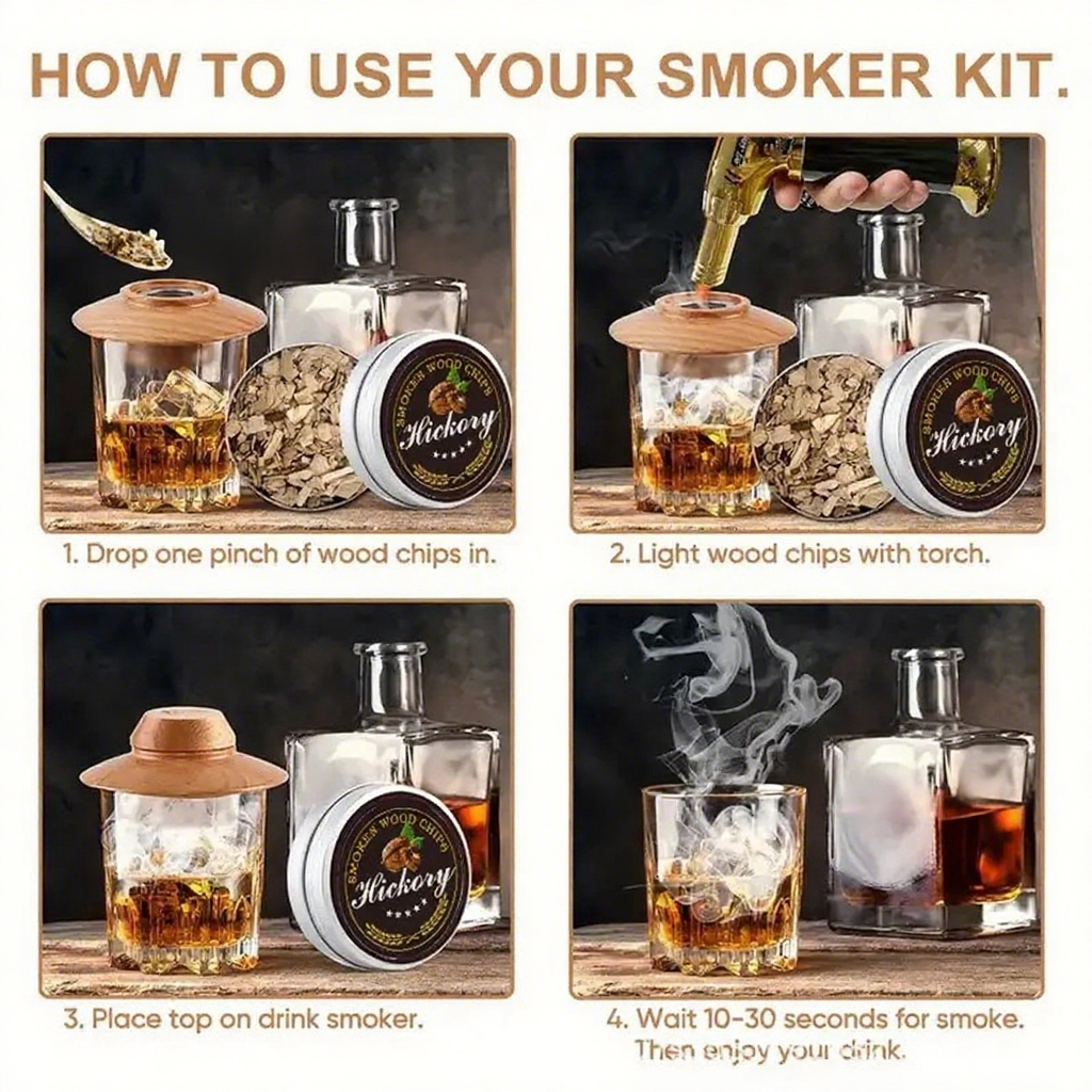 Cocktail Smoking Wood Chips 6 Types of Smoked Wood Flavors Bourbon Whiskey Gift for Father/Husband/Men - Korvel