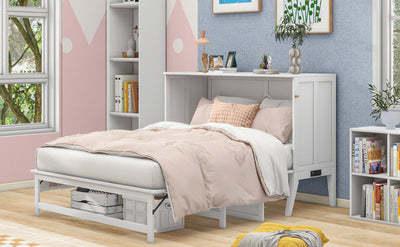 Queen Size Murphy Bed with Built-In Charging Station and a Shelf  White - Korvel
