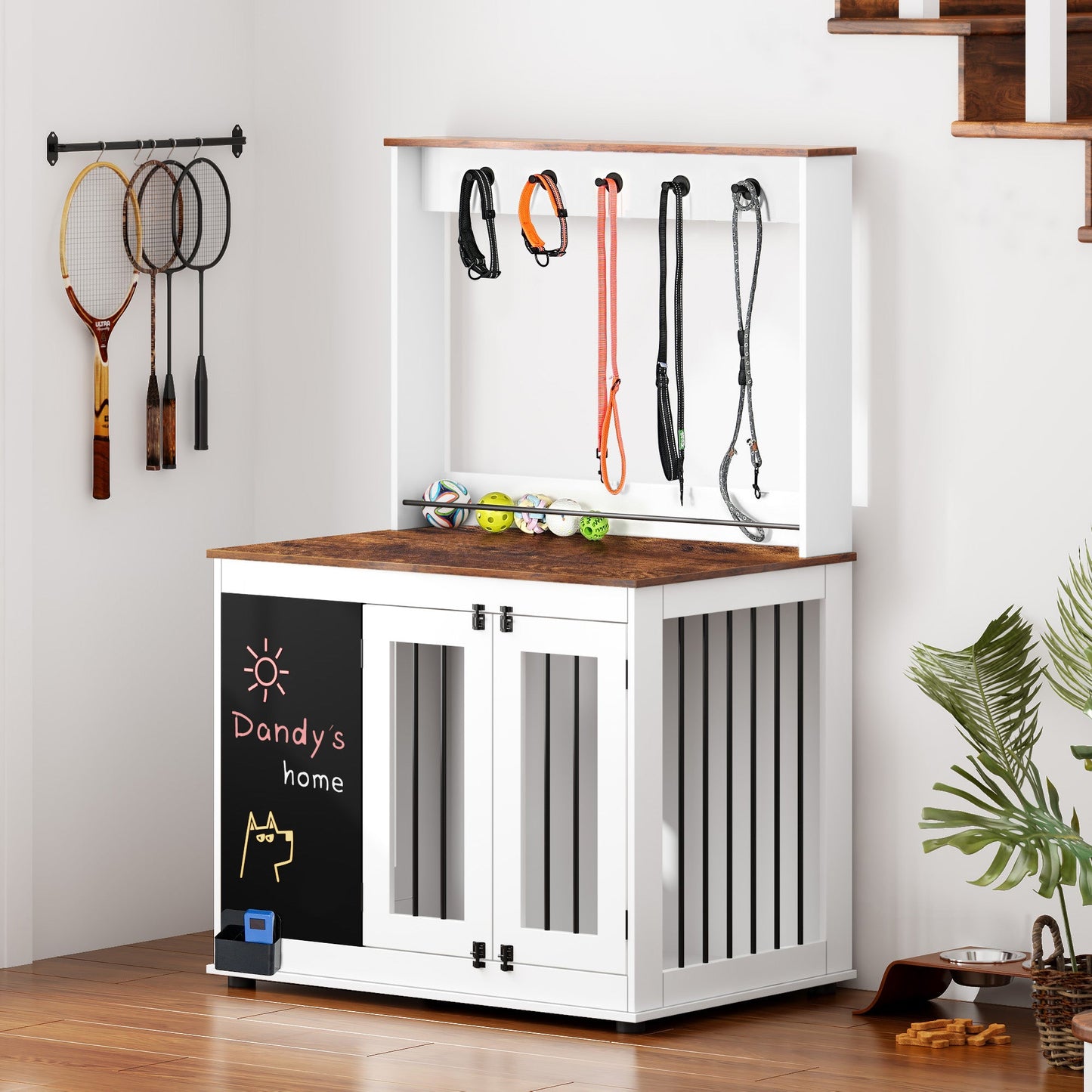 Premium Graffiti Dog Crate with Double Doors - White Vintage