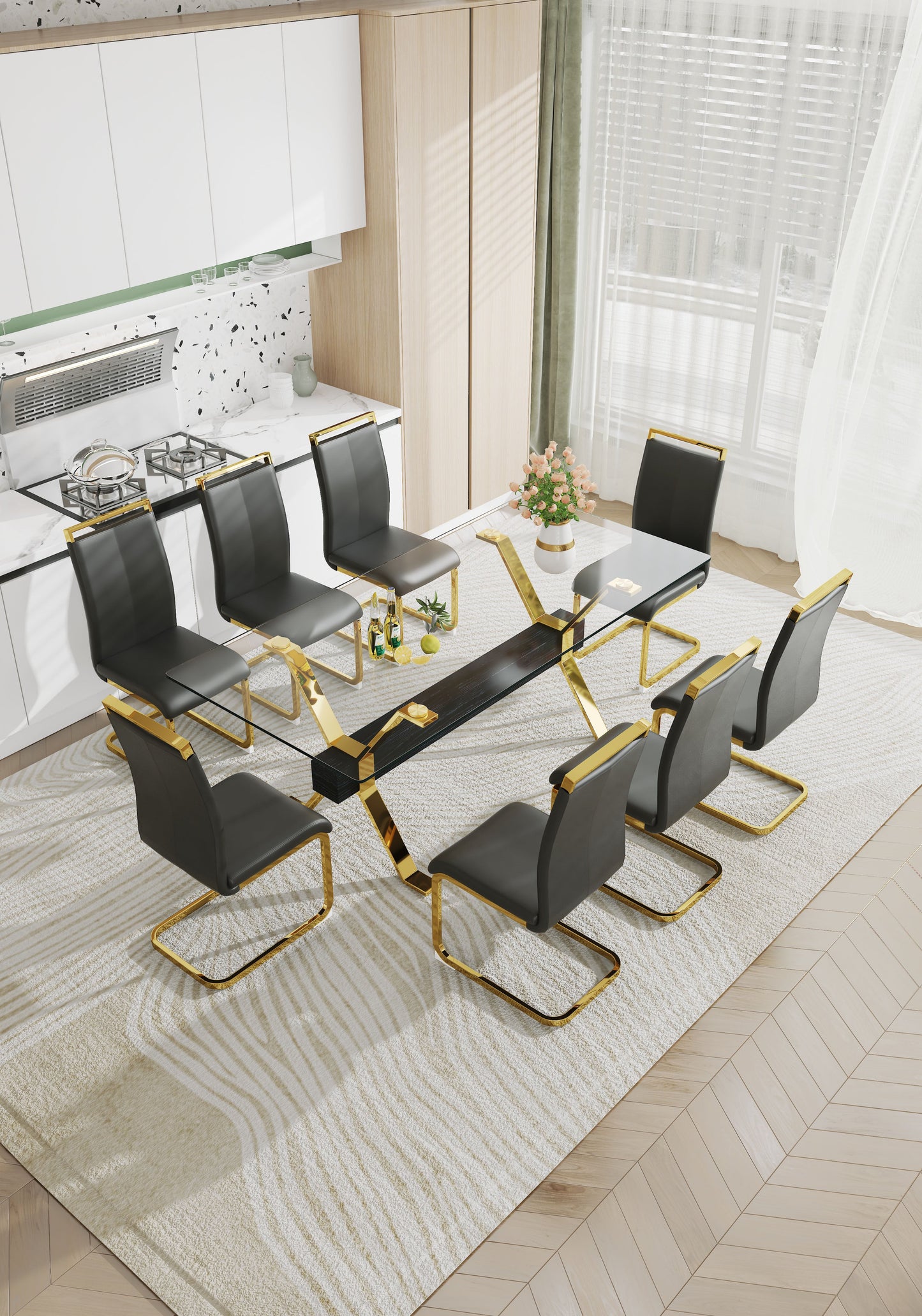 Dining table Modern tempered glass dining table Large modern office desk - Korvel
