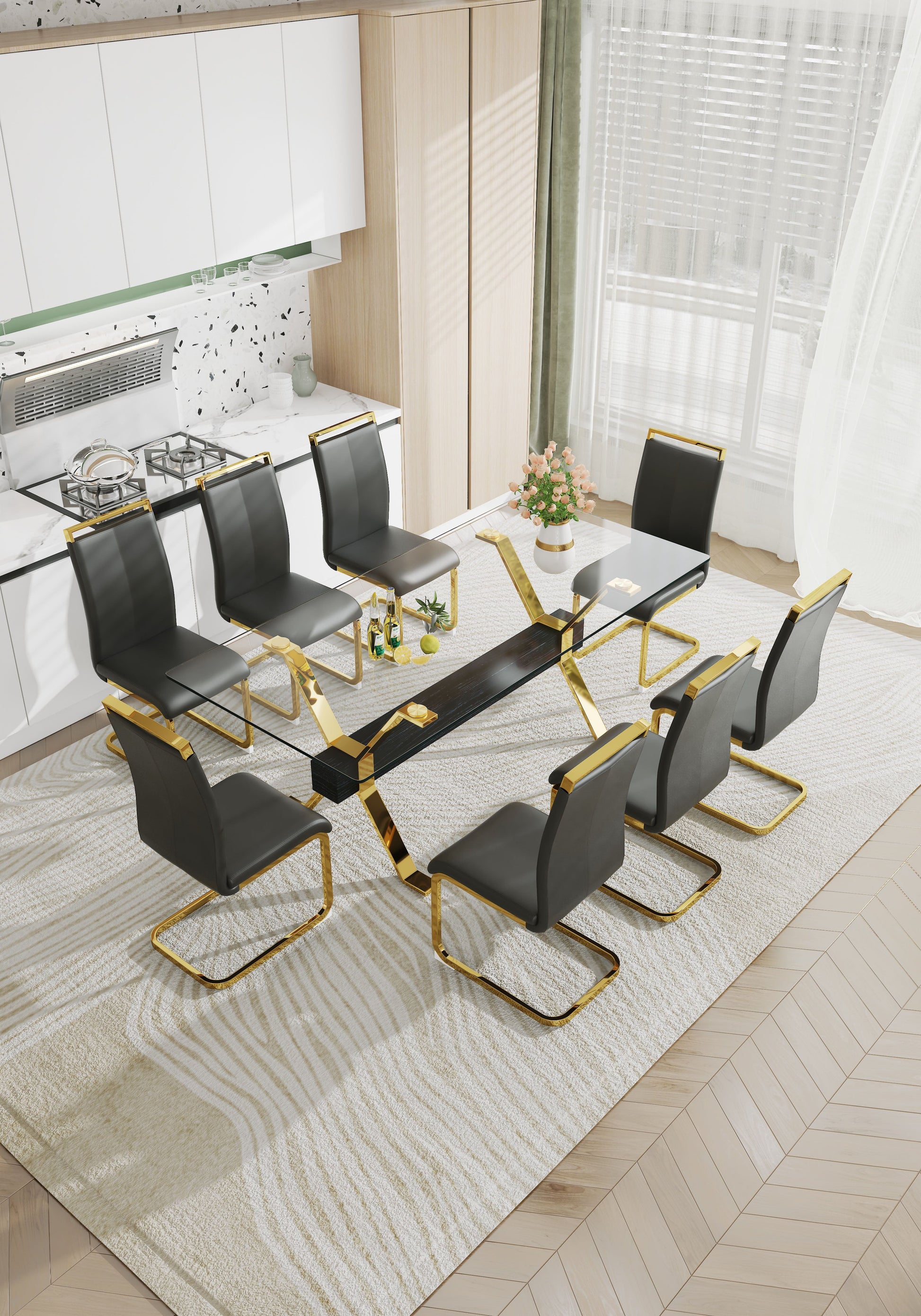 Dining table Modern tempered glass dining table Large modern office desk - Korvel