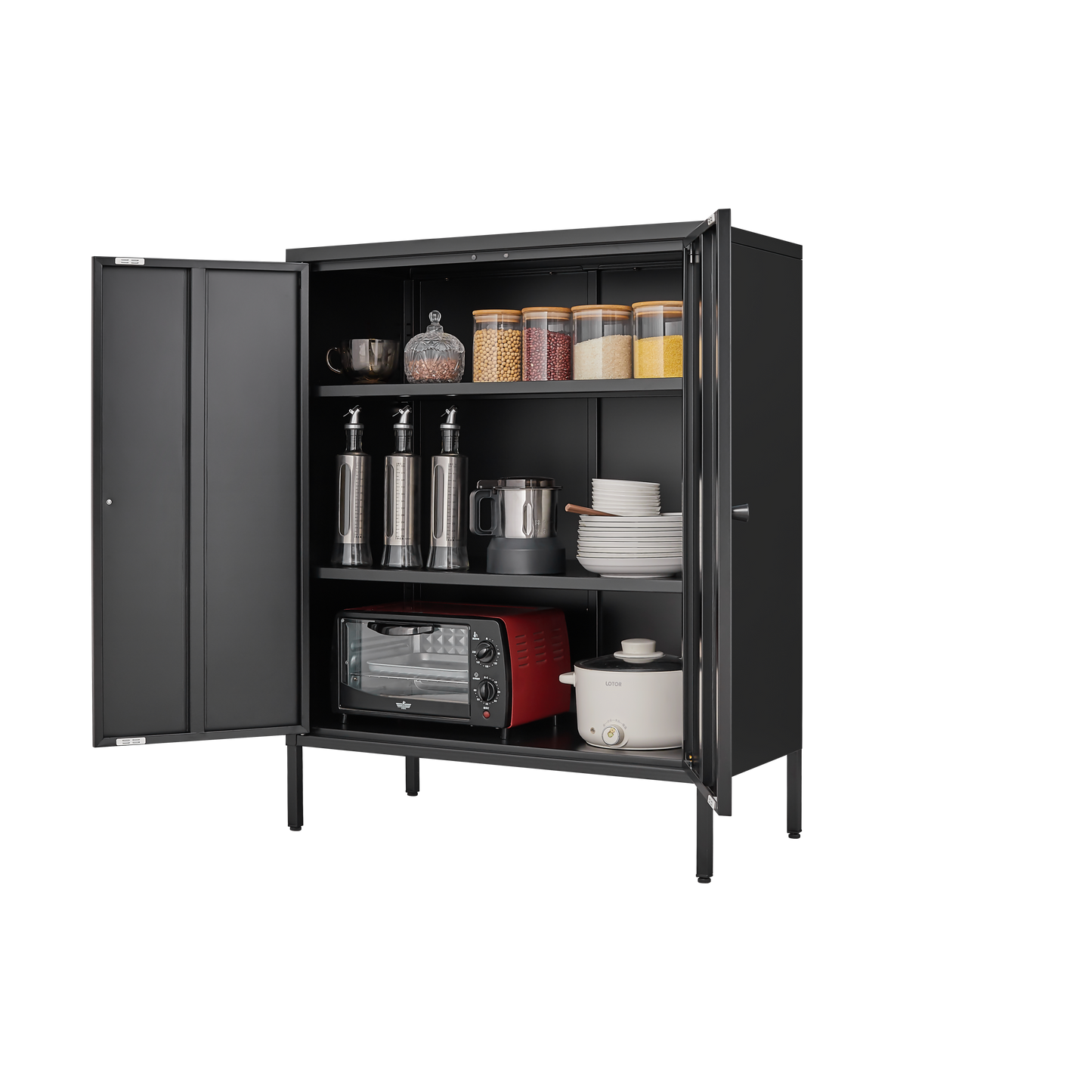 Elegant Black Kitchen Buffet Server Table with Doors