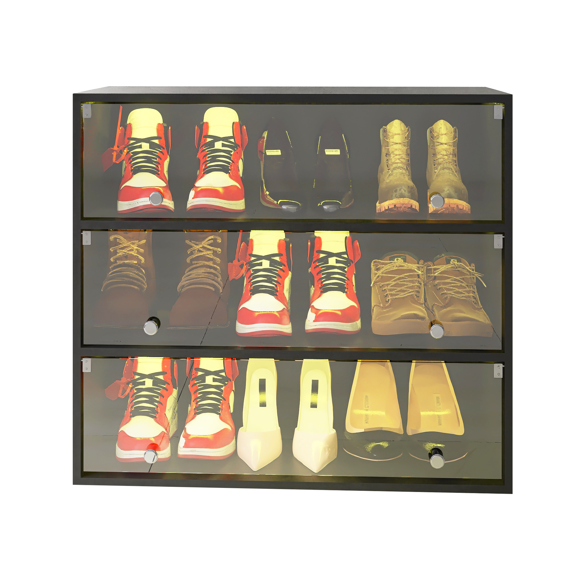 LED light shoe box three layers with glass doors - Korvel