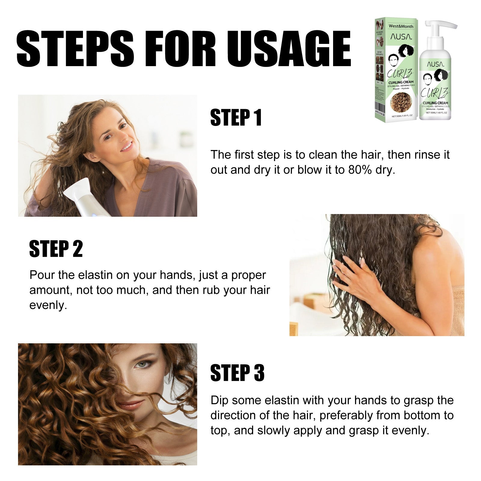 Curly Hair Elastin, Moisturizing Curly Hair Styling Fluffy Elastic Strong Hair Smoothing Frizz And Hair Care - Korvel
