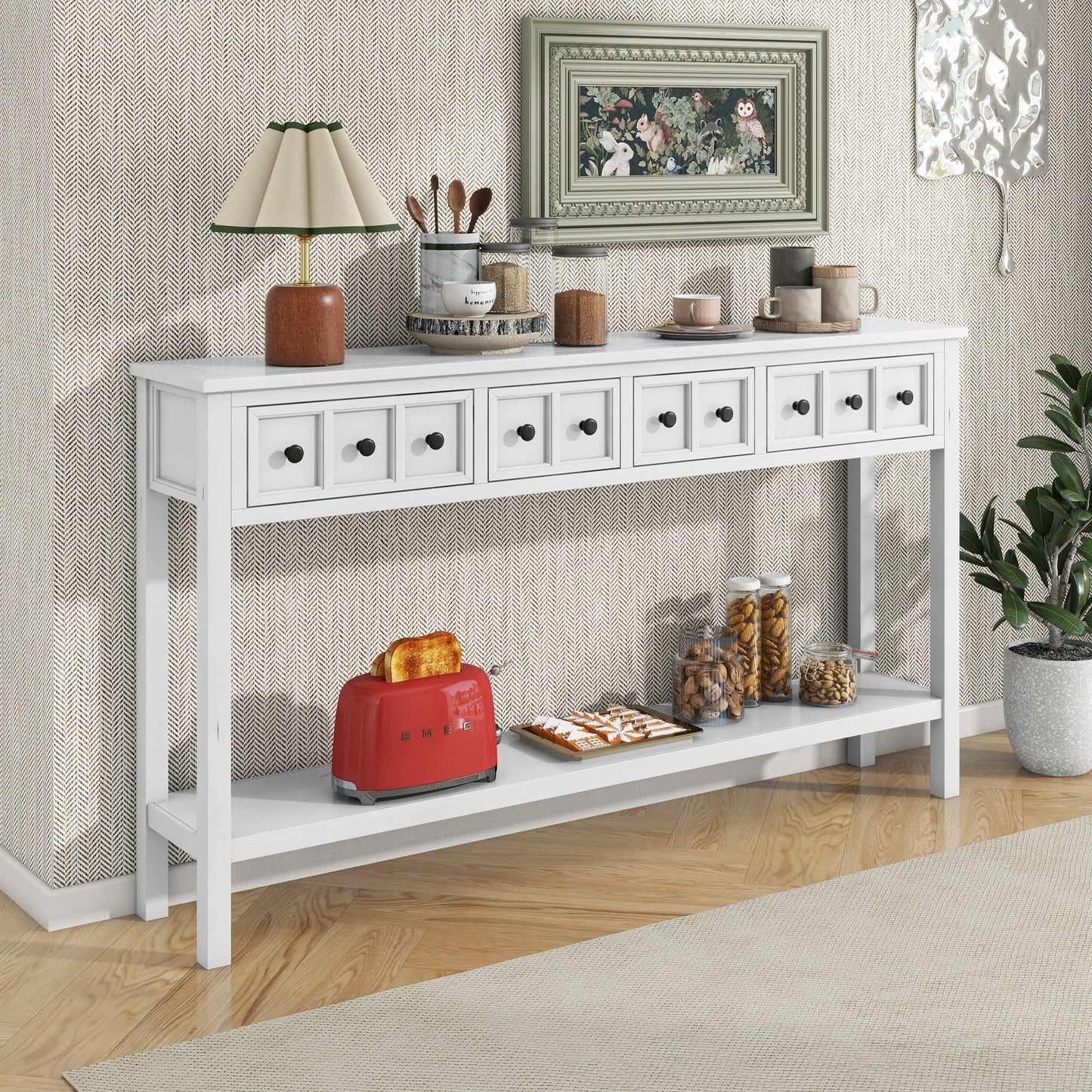TREXM Rustic Entryway Console Table - 60" Long with Storage