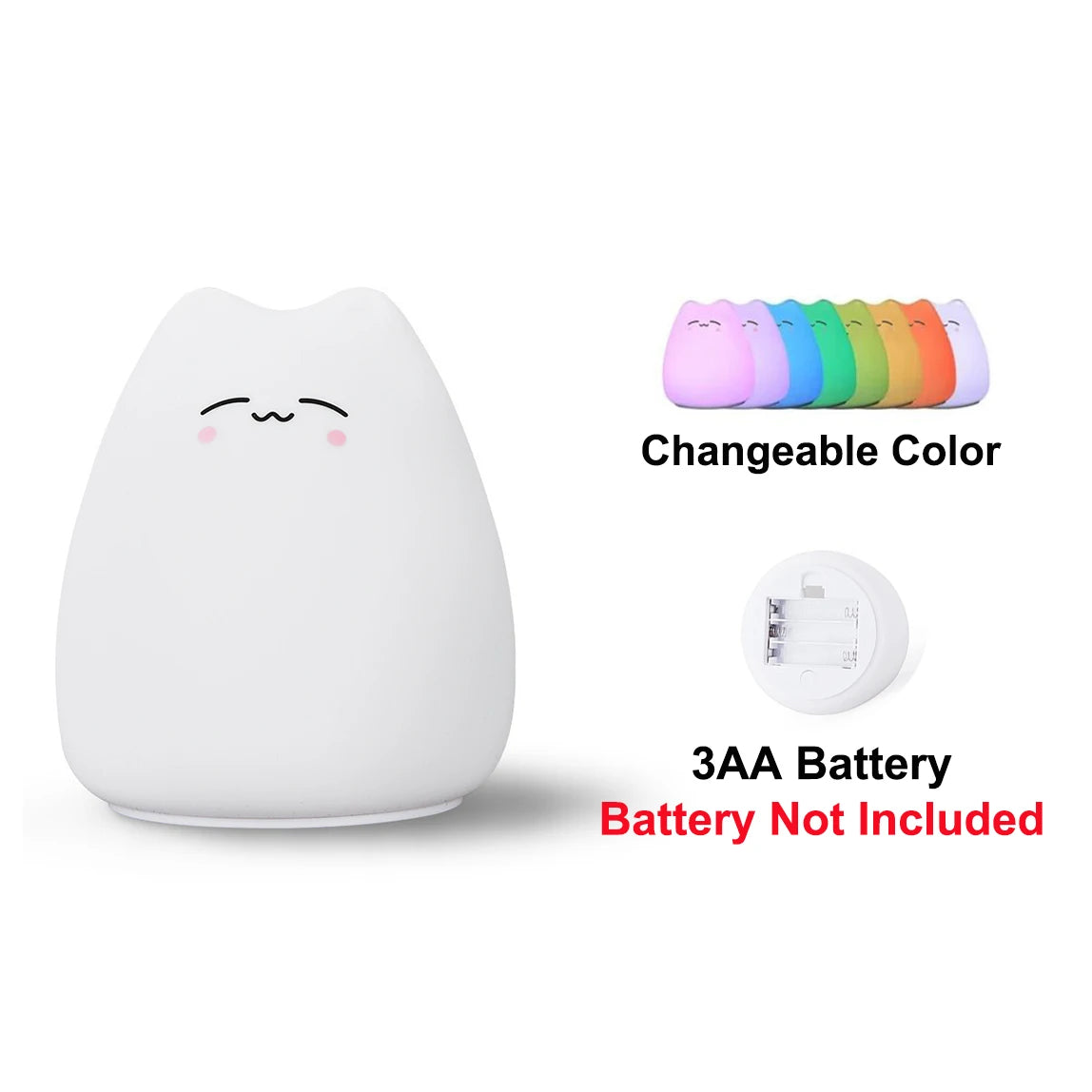 Colorful Cat Silicone Night Light - LED Cartoon Lamp