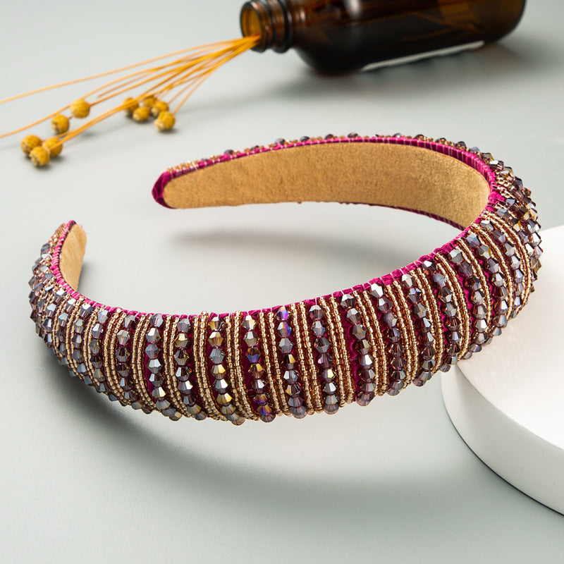 Hair Hoop Hand Woven Beaded Head Hoop Female Baroque Sponge Hair Bundle Korean Style Of The Net Red Face Wash Hair Accessories - Korvel