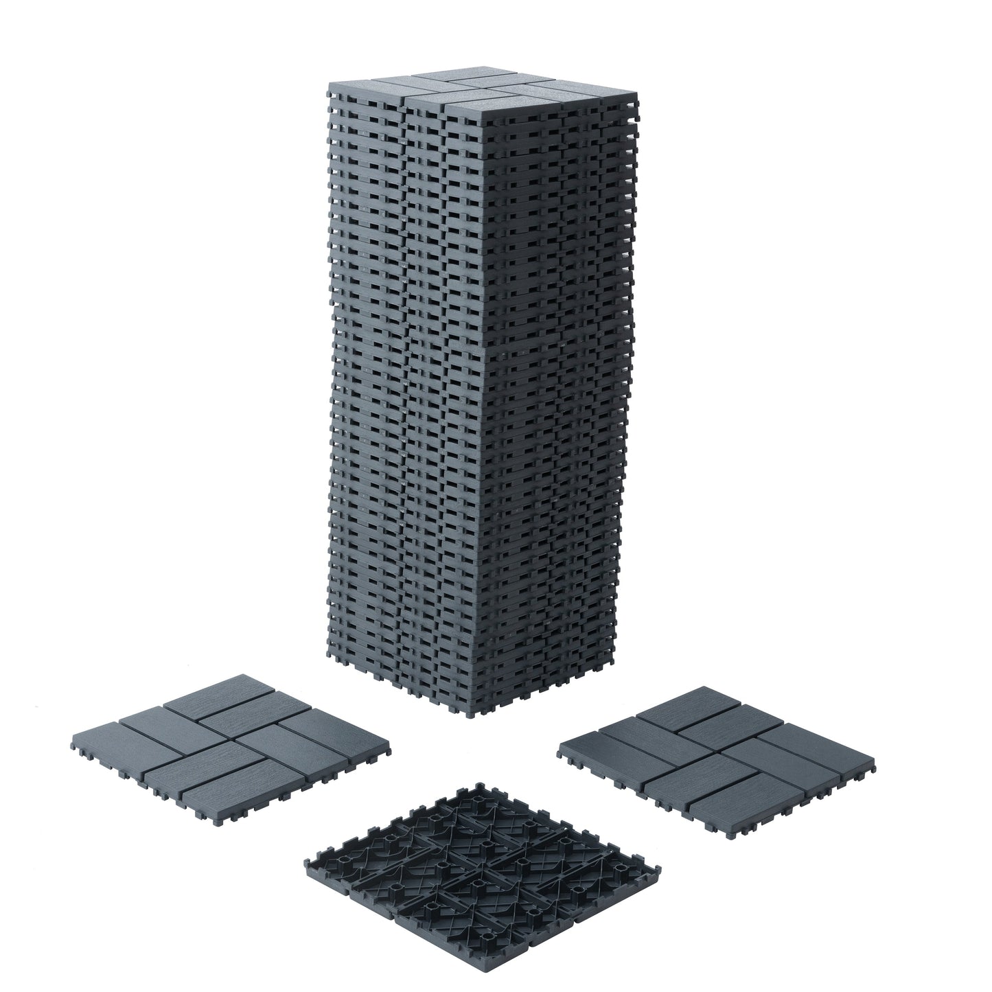 Plastic interlocking deck tiles, 44 terrace deck tiles, 12 "x12" square waterproof terrace floor tiles, gray - Korvel