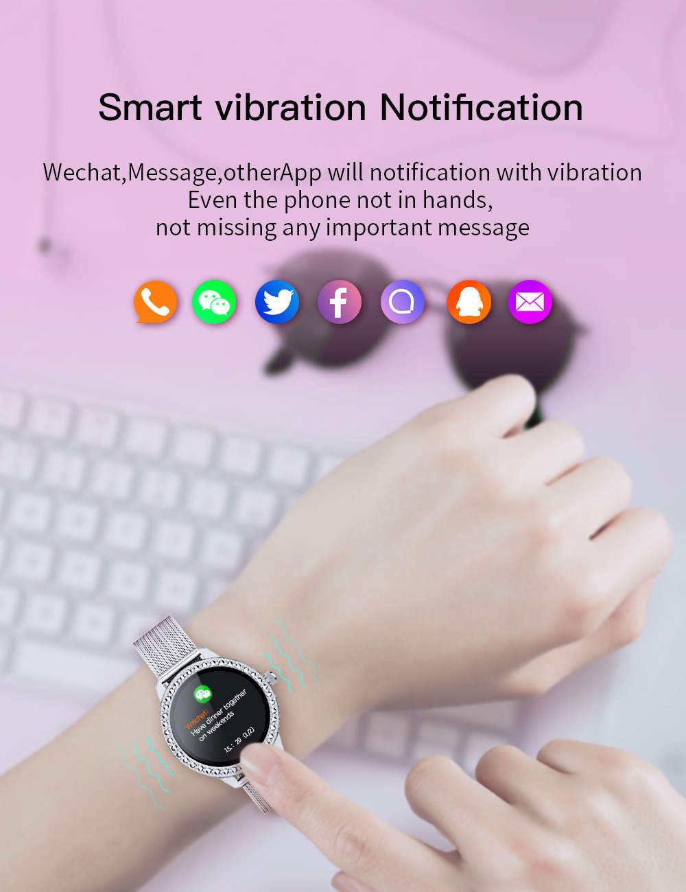 SN91 Smart Watch Full Circle Female Physiological Blood Pressure Monitoring Sports Waterproof Bluetooth Bracelet - Korvel