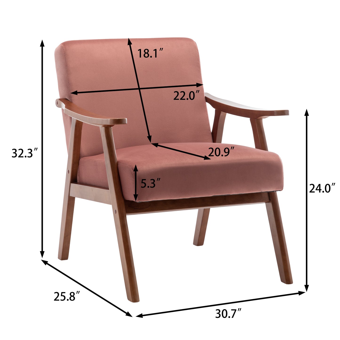 Mid-Century Modern Chair, Living Room Chair with Solid Wood Frame, Accent Chair Extra-Thick Backrest, Wingback Chair for Bedroom - Korvel