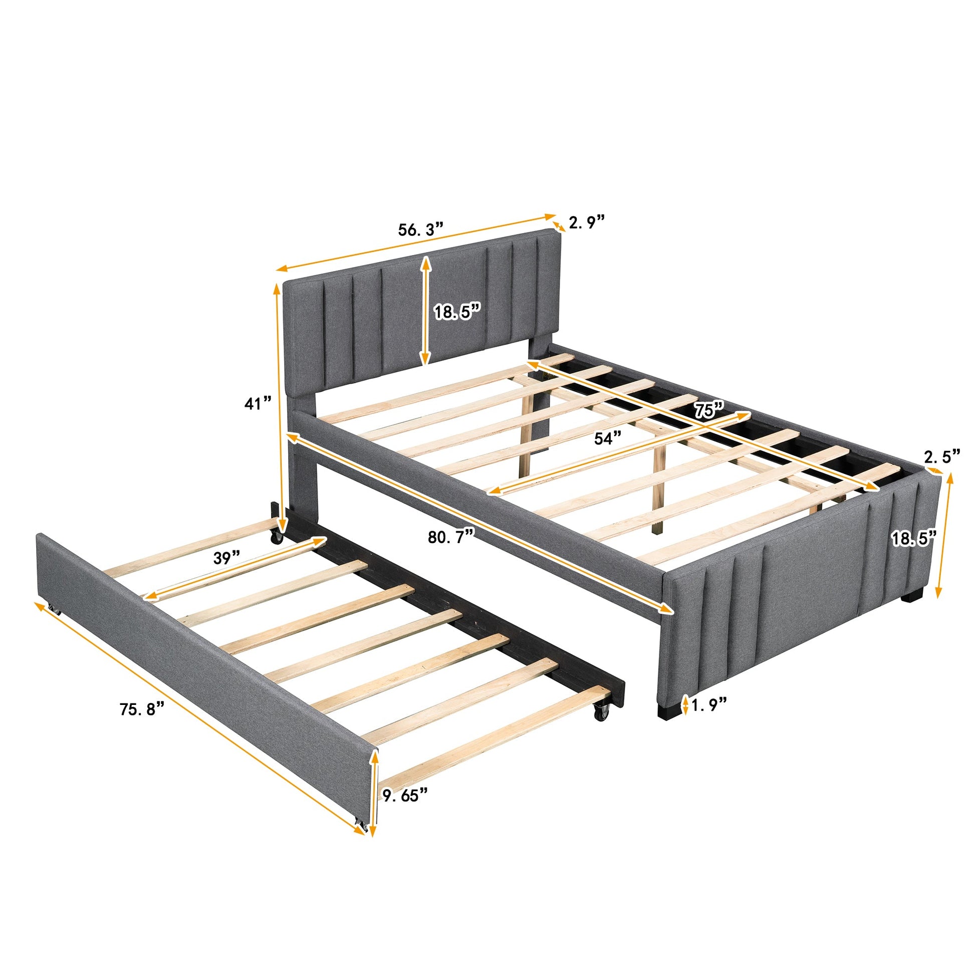 Full Upholstered Platform Bed with Trundle Grey - Korvel