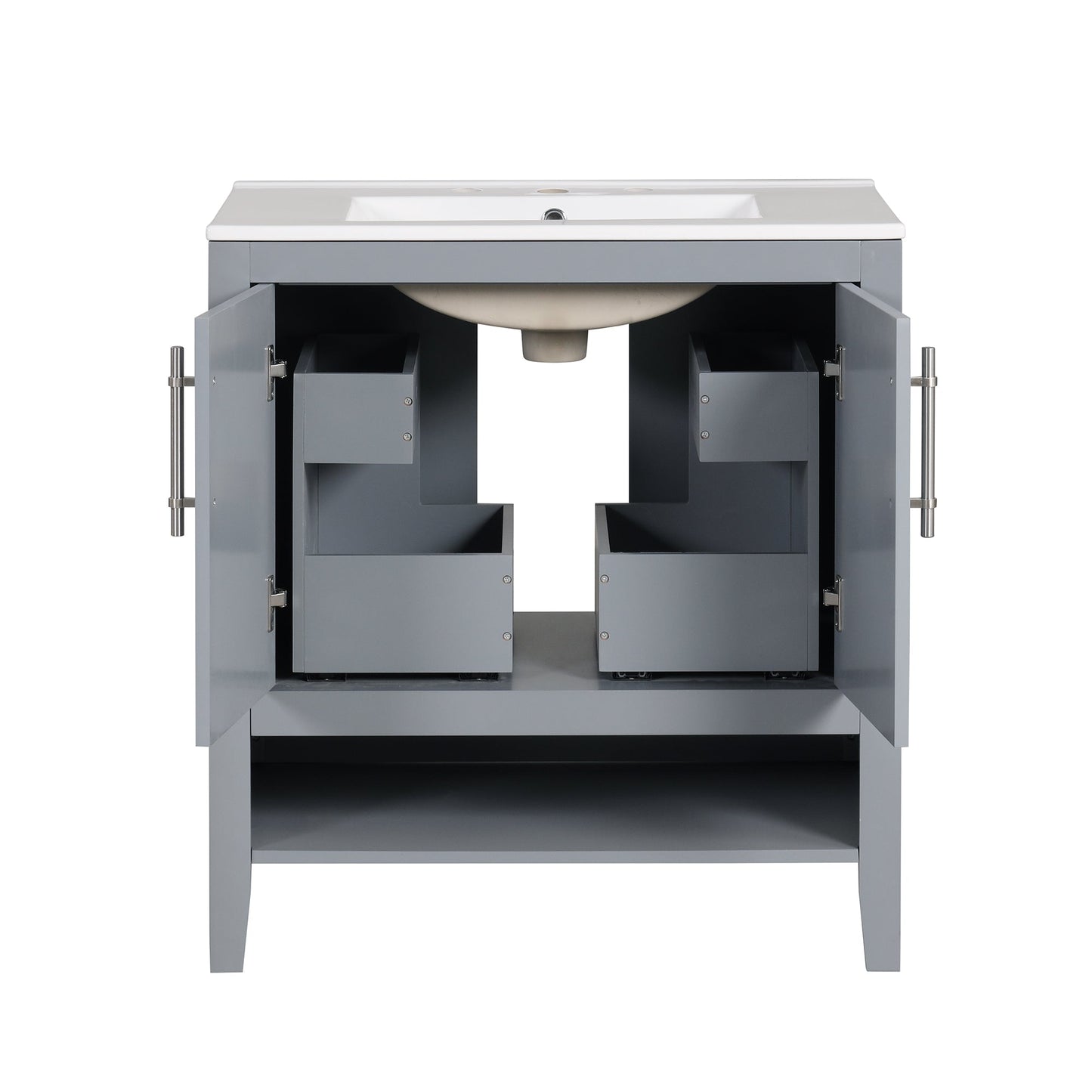 30" Bathroom Vanity with Sink, Multi-functional Bathroom Cabinet with Doors and Drawers, Solid Frame and MDF Board, Grey - Korvel