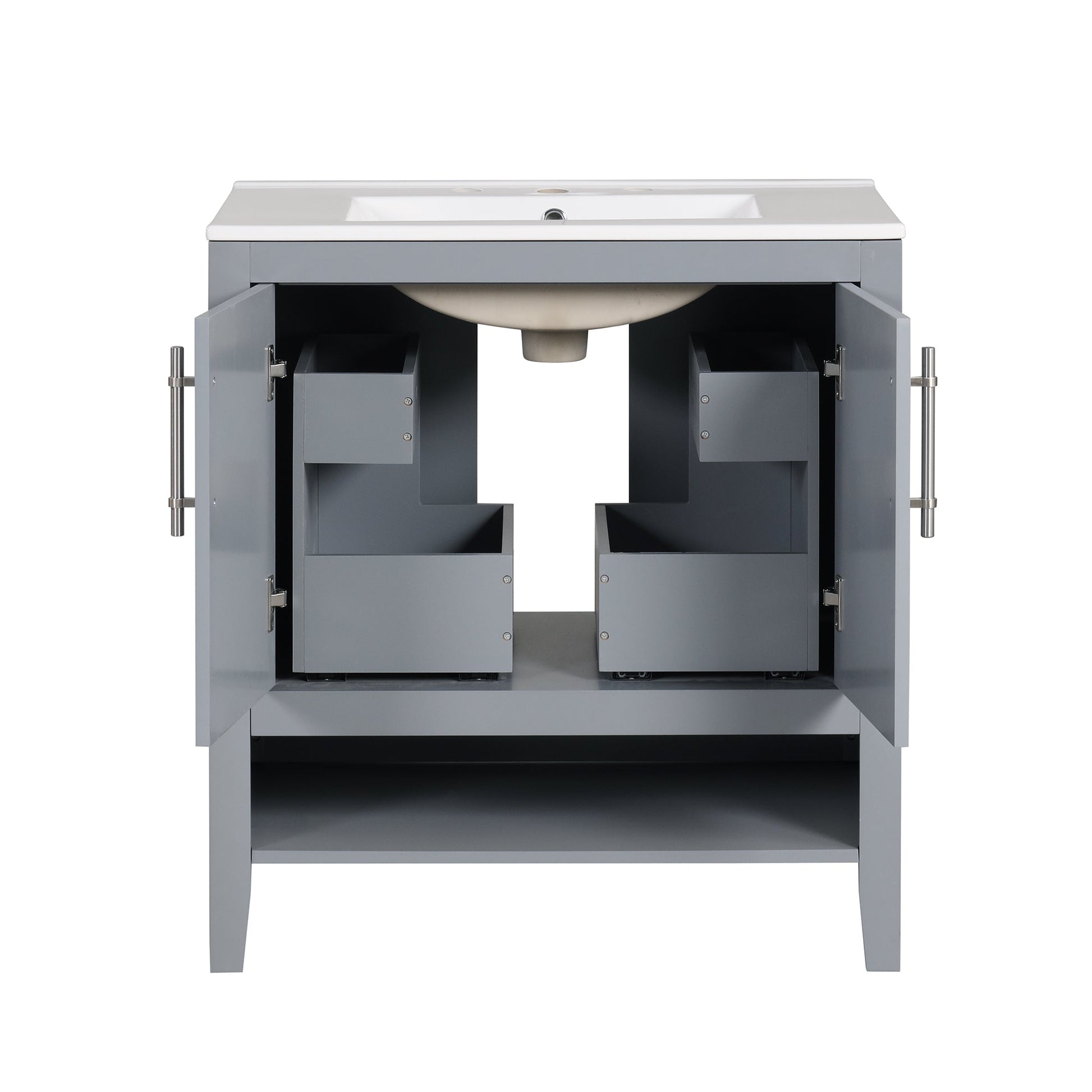 30" Bathroom Vanity with Sink, Multi-functional Bathroom Cabinet with Doors and Drawers, Solid Frame and MDF Board, Grey - Korvel