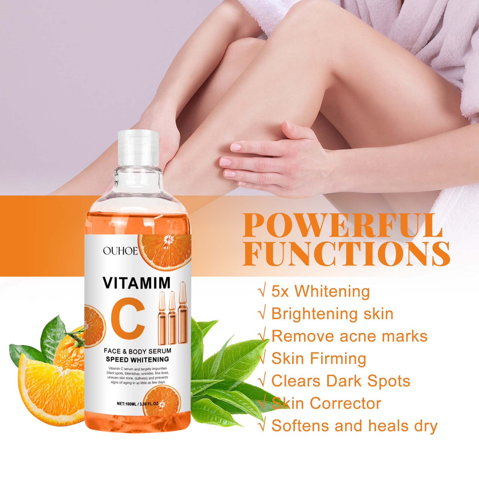 Vitamim C Face Body Serum, Repair Nourish Skin Filling Water Carry Bright Tight Anti-Wrinkle Fine Lines - Korvel