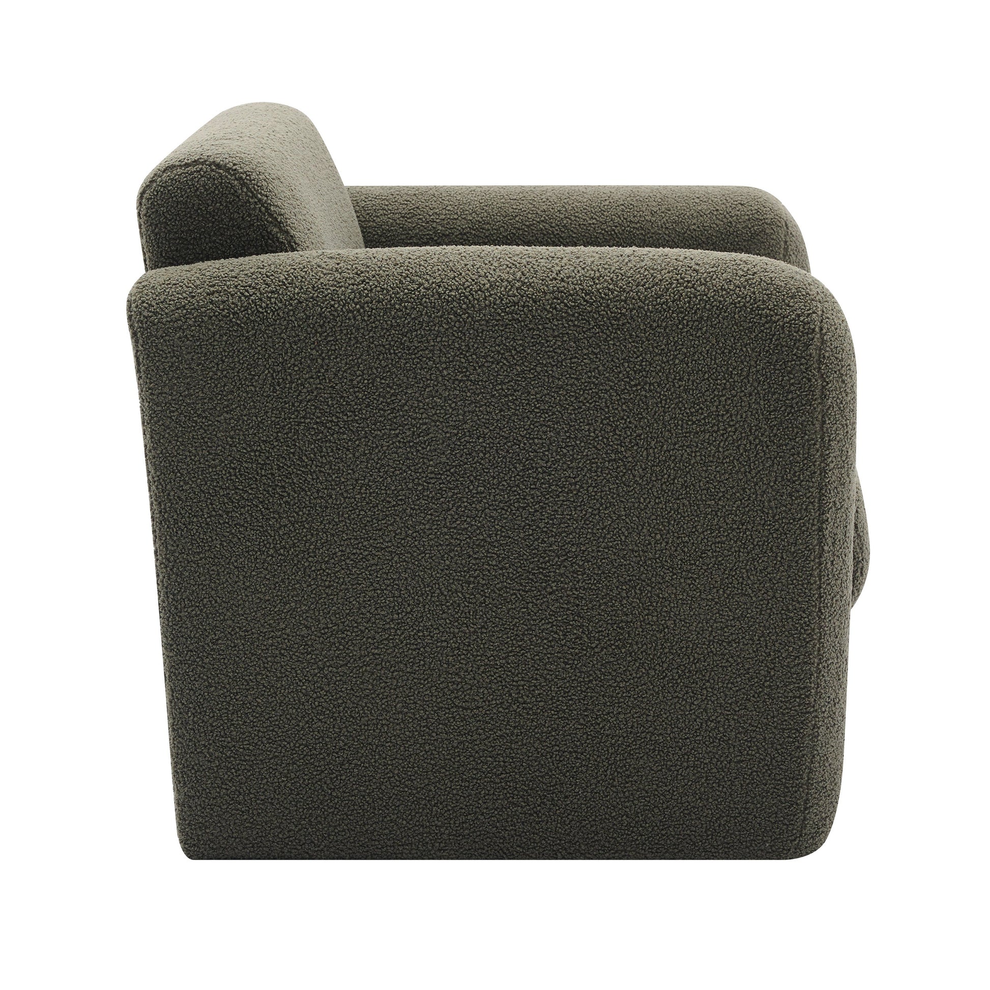 Modern style chair with sheepskin Sherpa fabric soft cushion, comfortable armchair, soft with backrest and pillow, seaweed green - Korvel