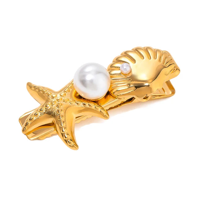 Stainless steel shell hair clip with bangs, high-end feel, ins metal hair accessories, broken hair clip at the back of the head - Korvel