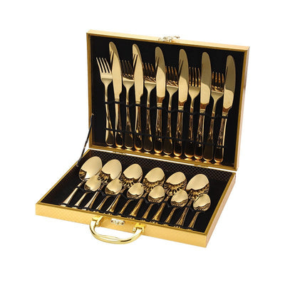 24-Piece Stainless Steel Cutlery Set Golden - Korvel