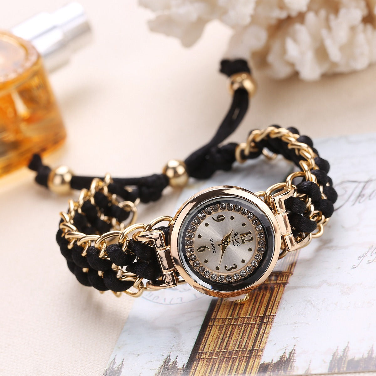 New small dial with diamond inlay Women's woven rope watch Women's creative fashion retractable rope quartz watch - Korvel
