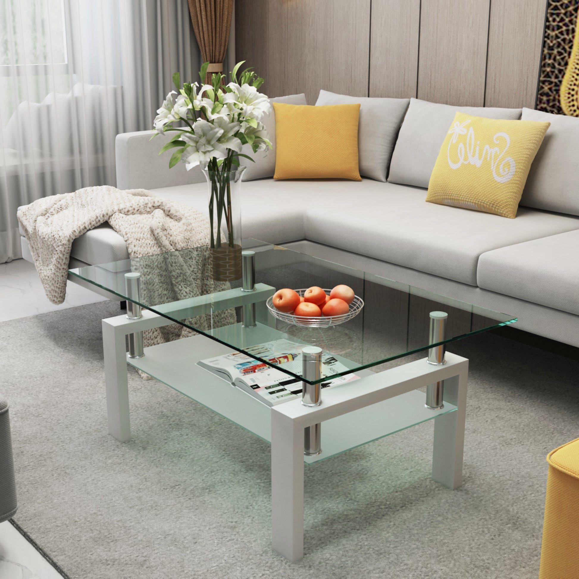 White Coffee Table Clear Coffee Table Modern Side Center Tables for Living Room Living Room Furniture - Korvel
