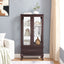 Curio cabinet lighting glass cabinet with adjustable glass frame, 2 doors and 1 drawer with light bulb, dark cherry color - Korvel