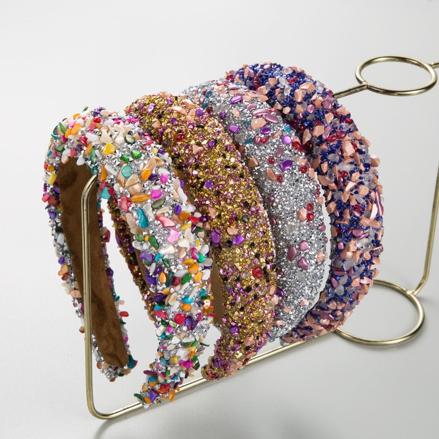 Exaggerated Baroque Colorful Crystal Candy Sponge Wide Edge Hair Hoop Headband - Korvel