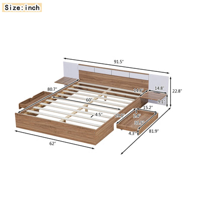 Queen Size Platform Bed with Headboard and Storage, Natural
