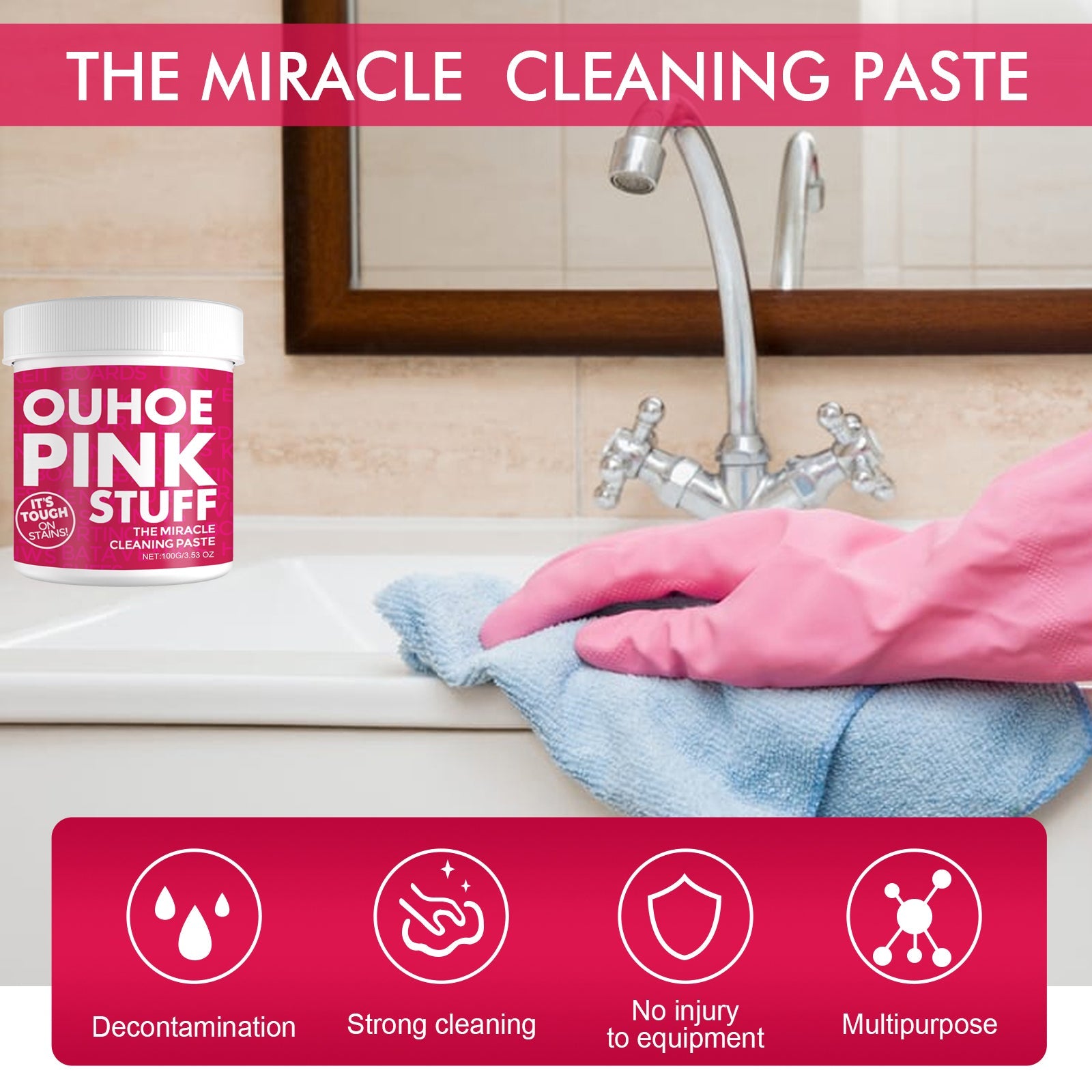Home Gentle Multi-Functional Cleaning Cream, Clean Kitchen Heavy Oil Dirt General Pink Barrel Cleaning Powder - Korvel