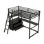 Twin Size Metal&Wood Loft Bed with Desk and Shelves, Two Built-in Drawers, Black - Korvel