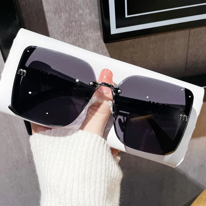 new fashion trimmed sunglasses half frame high quality trend simple sunglasses for women with fine glitter - Korvel
