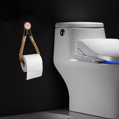 Wooden Hook Seamless Adhesive No Drilling Handmade Woven Hemp Rope Towel Rack Tissue Holder Bathroom Toilet - Korvel
